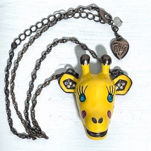 Betsey Johnson Critter Yellow Giraffe Head Bronze Necklace Jewelry